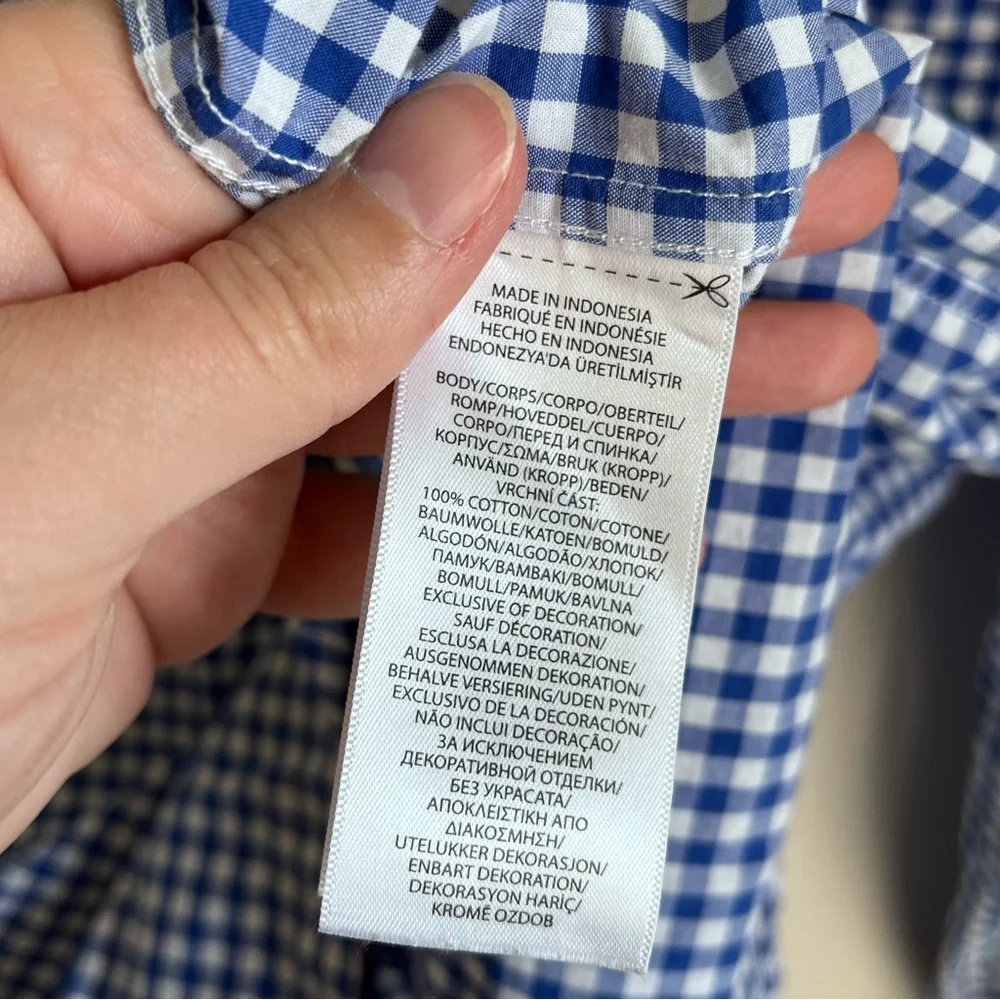 Ralph Lauren Gingham Blue White Button Down Boys Size Large 14-16 EUC